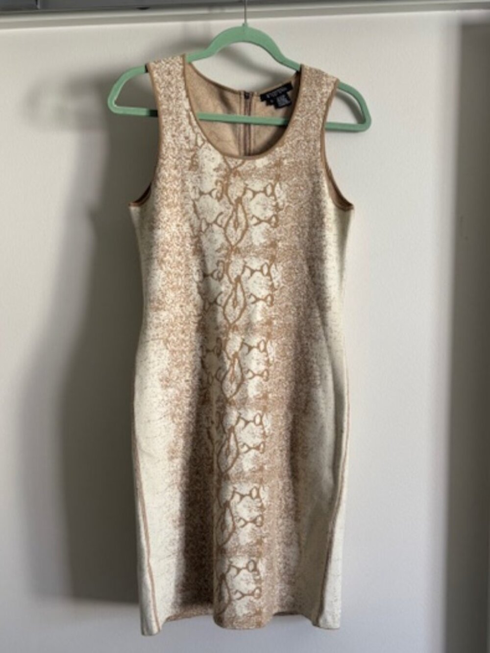 Etcetera Brown White Knit Zip Back Sweater Snake Print Dress Small Y2K
